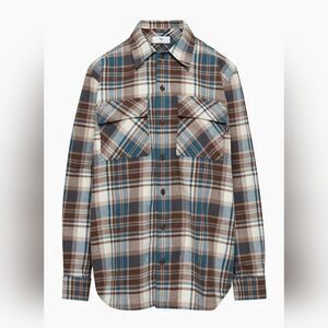 Aritzia Tna Plaid Oversized Boyfriend Flannel Shirt Organic Cotton - Blue/Brown